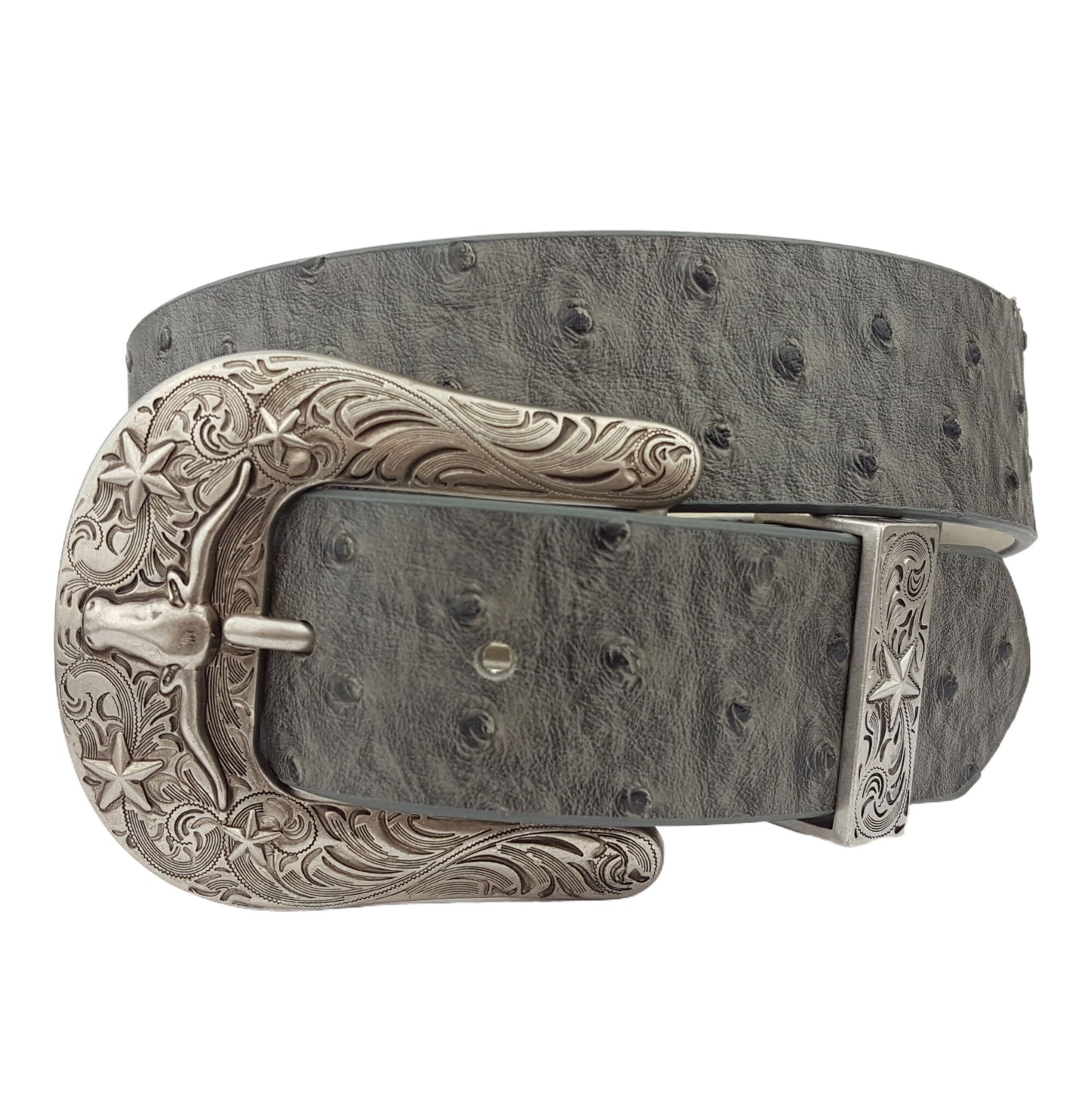 Belt: Longhorn Buckle Set  w. Ostrich Printed Belt