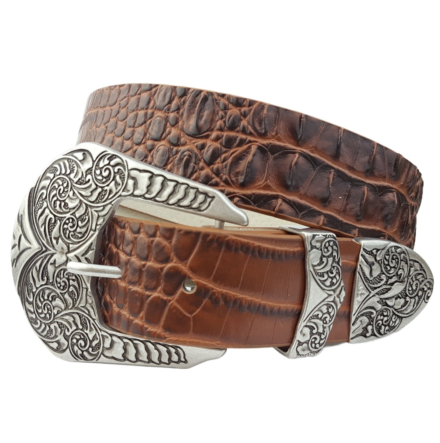 Belt: Western Alligator Embossed Belt w. Western Buckle
