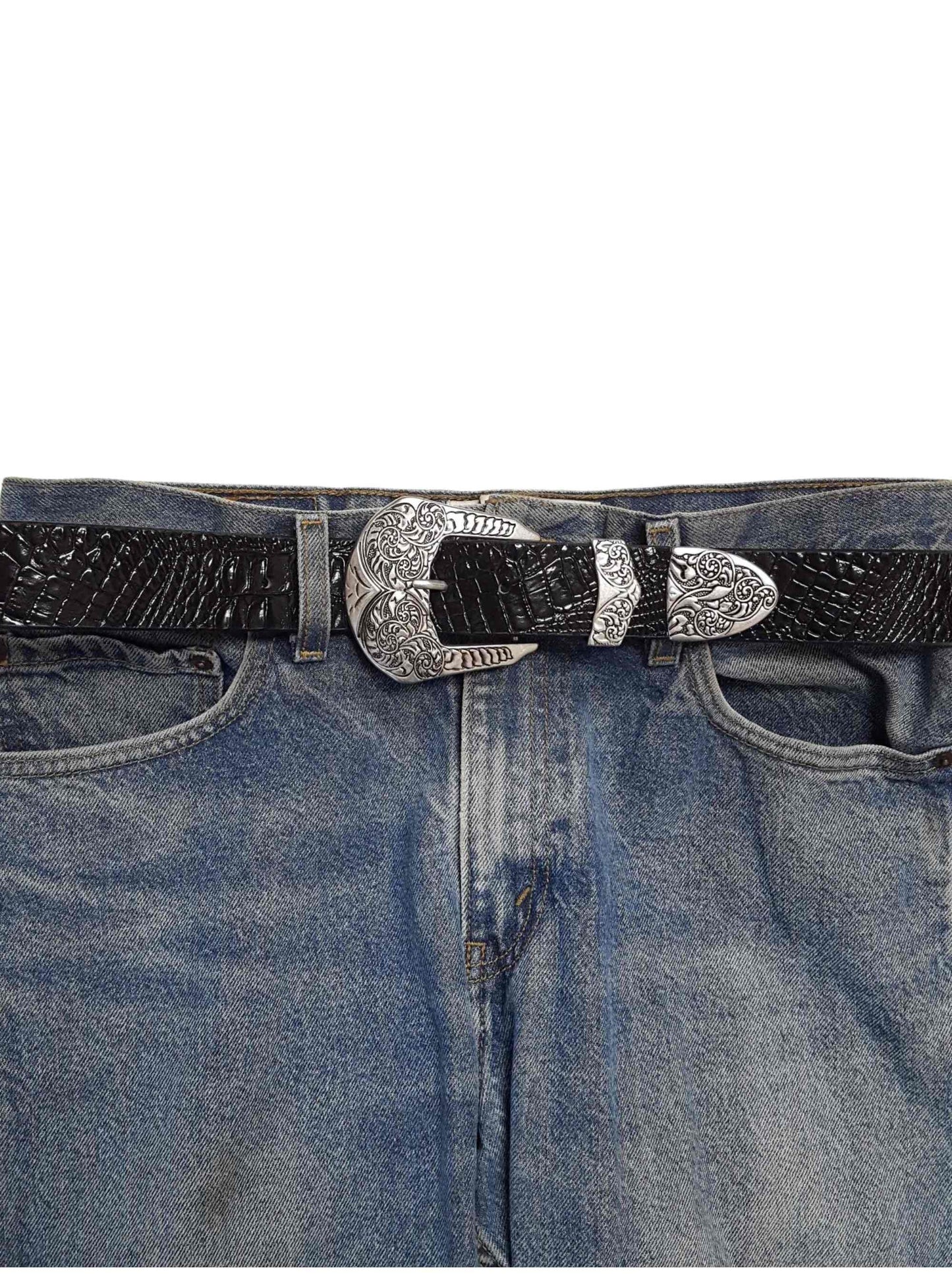 Belt: Western Alligator Embossed Belt w. Western Buckle