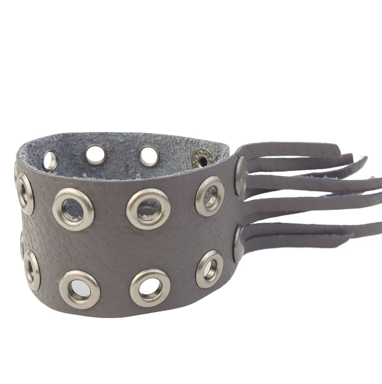 Bracelet: Leather Cuff with Fringe and Eyelets