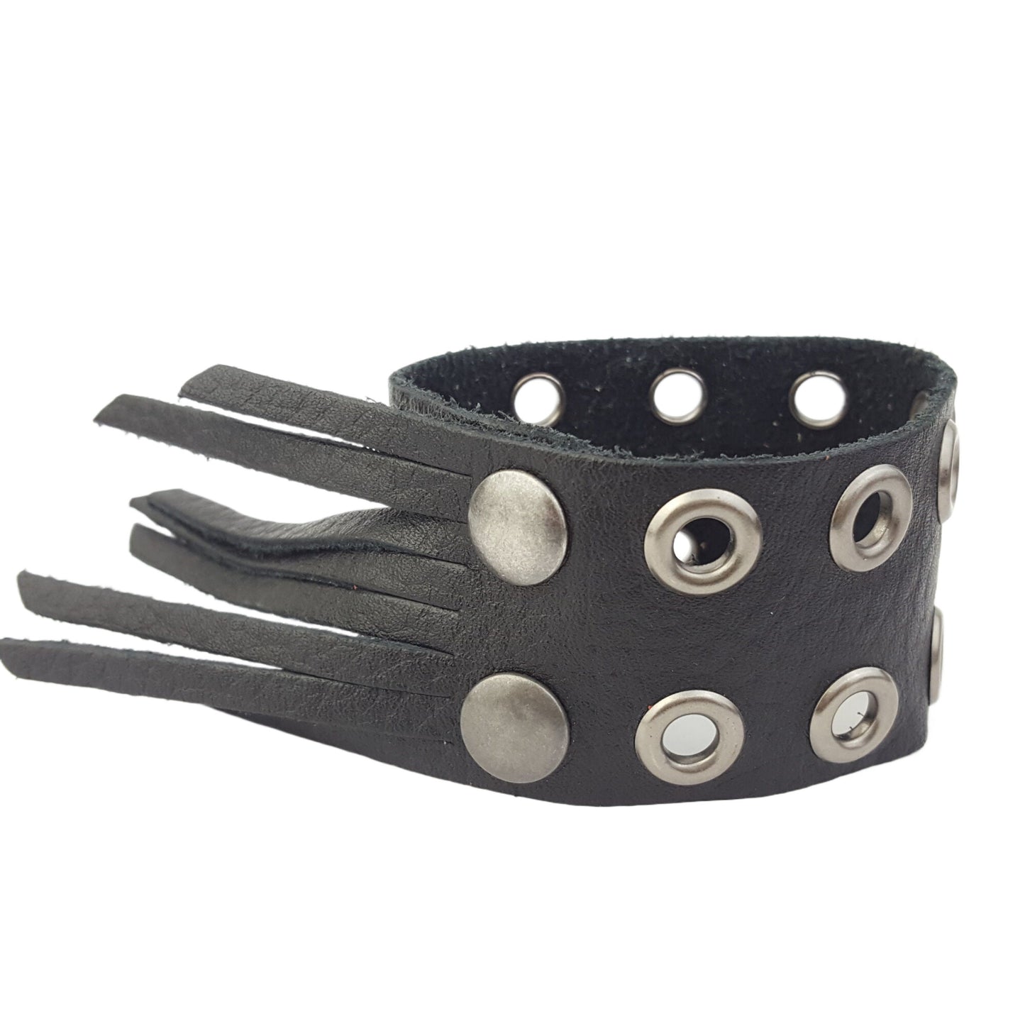 Bracelet: Leather Cuff with Fringe and Eyelets