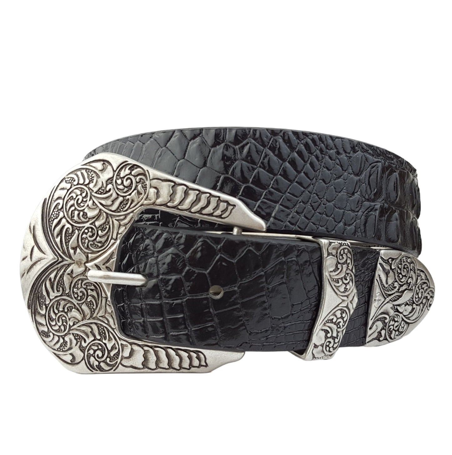 Belt: Western Alligator Embossed Belt w. Western Buckle