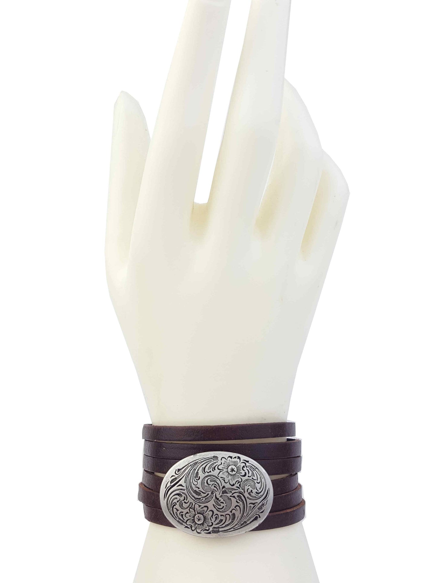 Bracelet Sale: Genuine Leather Cuff Western Oval Concho