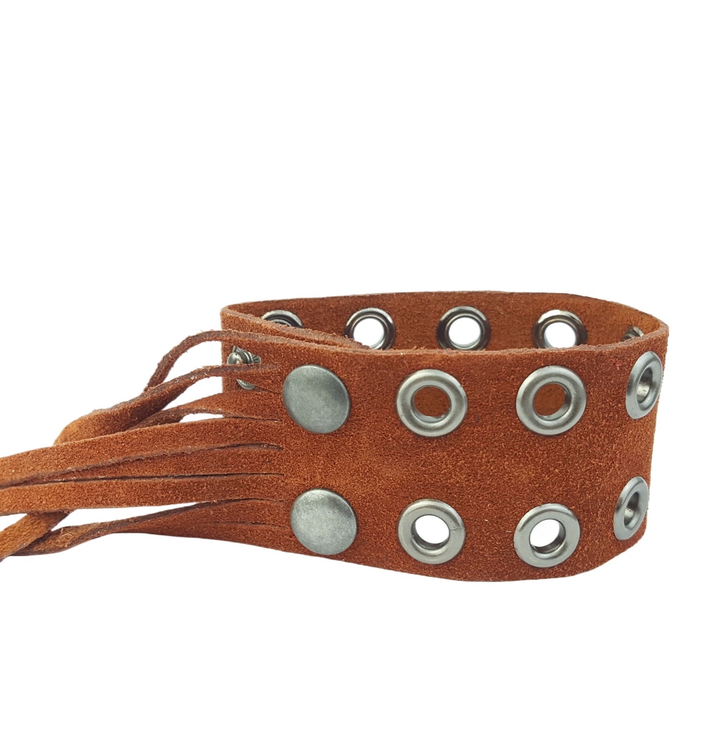 Bracelet: Leather Cuff with Fringe and Eyelets