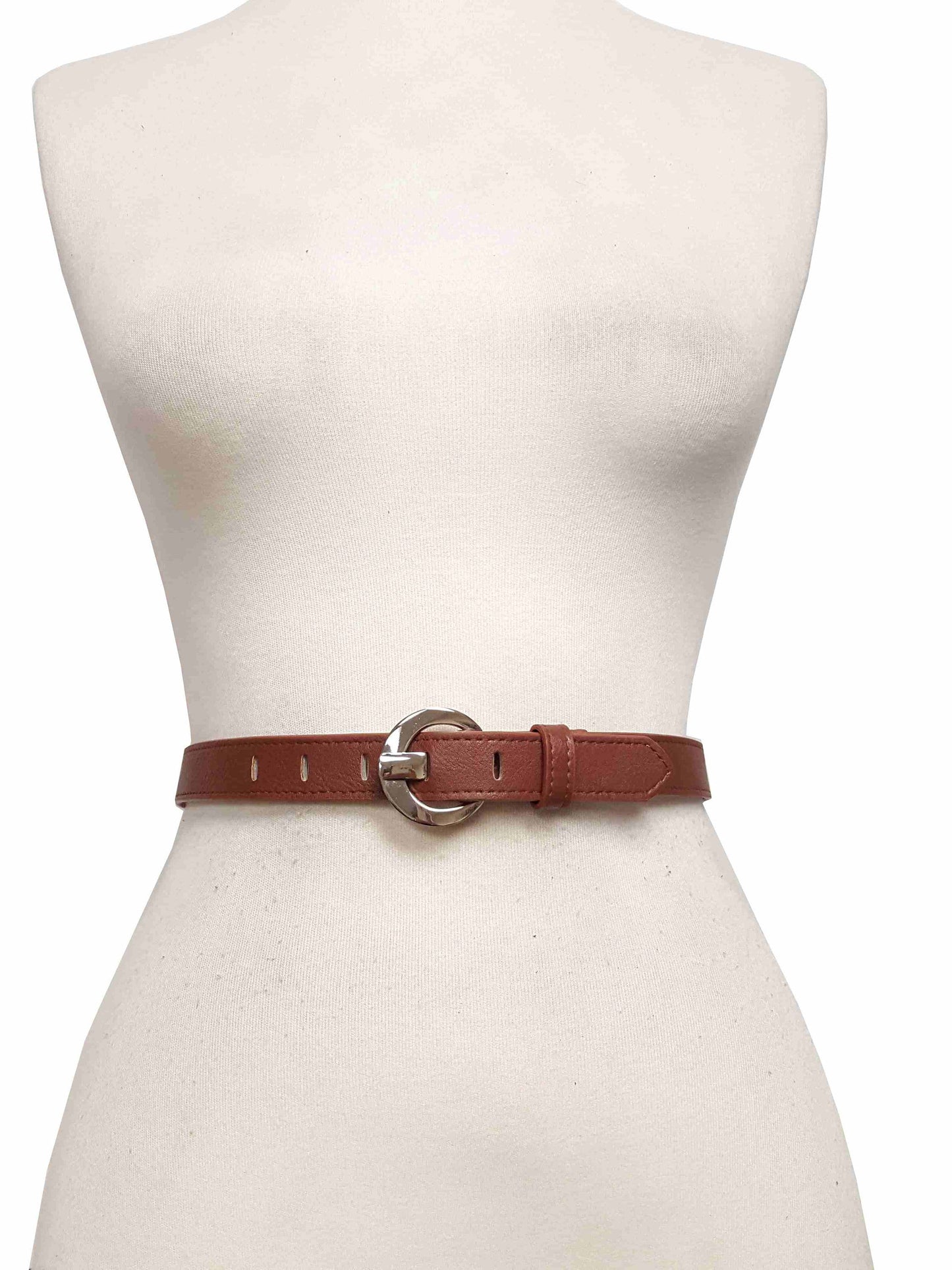 Belt: Skinny Non-Animal, Vegan Silver Buckle Belt