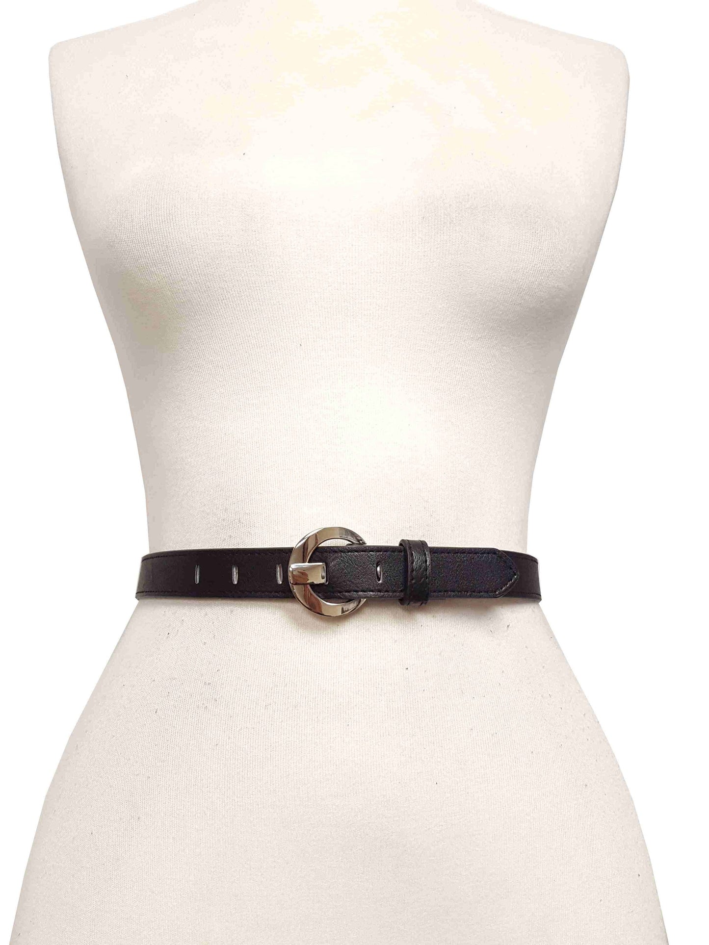 Belt: Skinny Non-Animal, Vegan Silver Buckle Belt